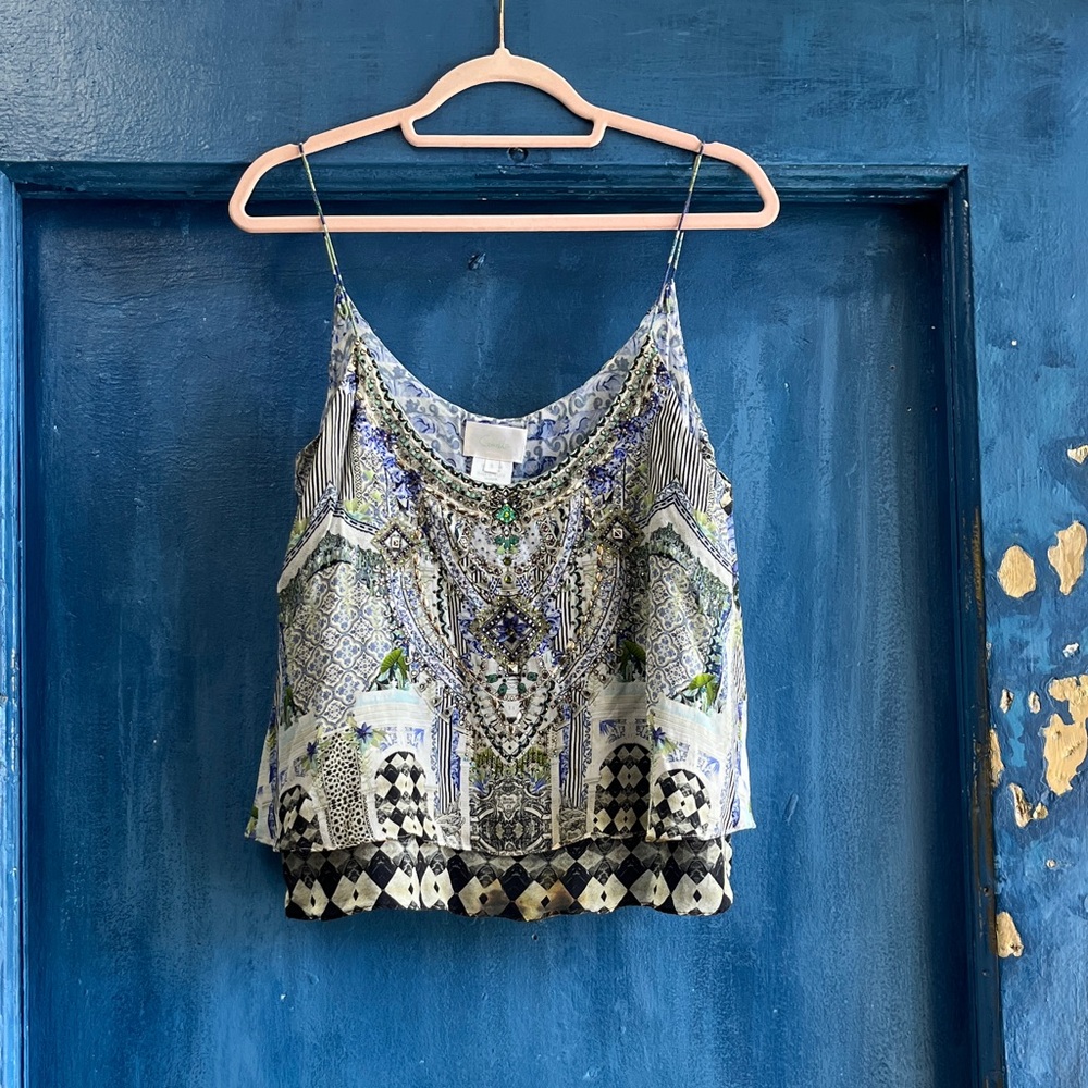 Silk Camilla Blue and Green Patterned Camisole